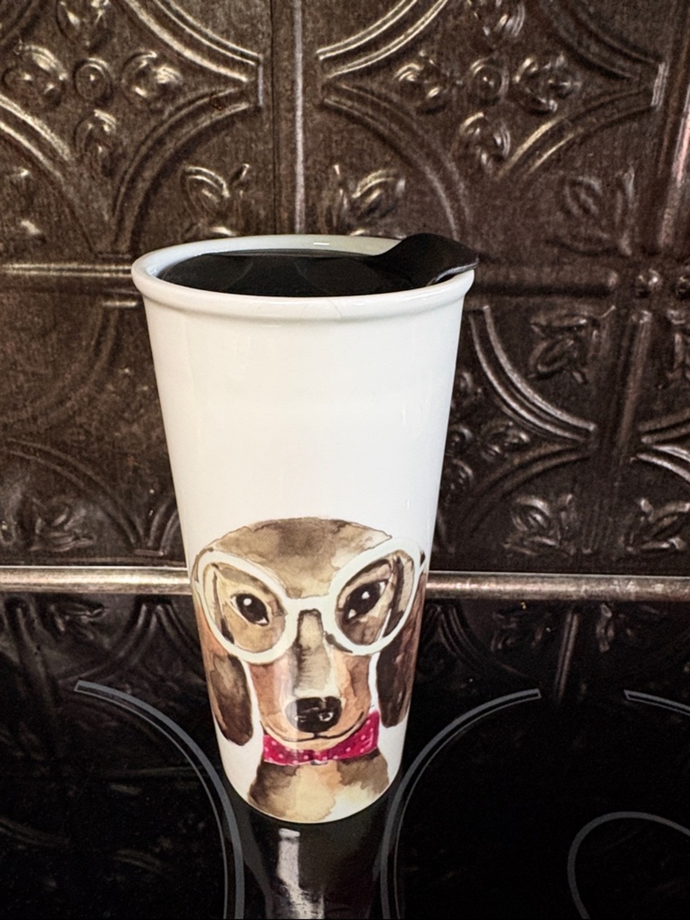 Coffee Mug by Nanette Lepore White Porcelain Mug with Lid